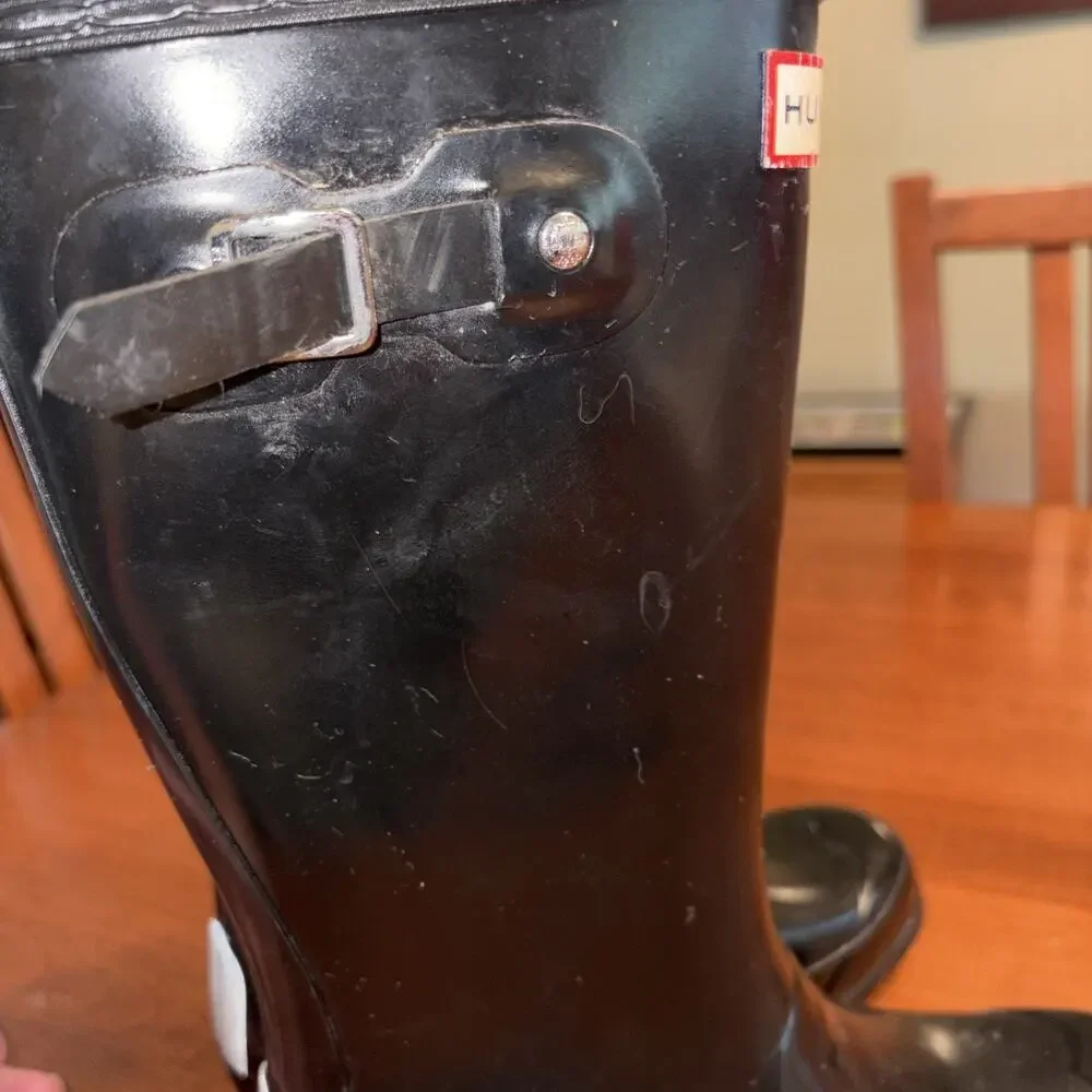Kids Hunter Waterproof Rain Boot Black Gloss Rubber Boots Youth Sz 3B/4G